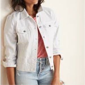 OLD NAVY Barn Jacket White Denim Jean Trucker SZ MED Tall Women’s Coat
